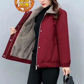 Woodpecker (tucano) velvet thickened warm cotton casual jacket 2026 new winter large i size slimming thickened cotton jacket versatile red quilted velvet xl recommended 115-130 pounds