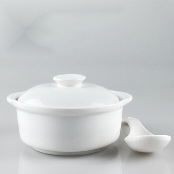 Bone language stew cup ceramic white hotel waterproof stew cup sugar water cup dessert cup steamed egg 4.5-inch double-ear stew cup