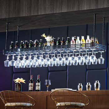 Qwc red wine glass rack light luxury wine glass rack hanging upside down red wine rack home goblet rack bar wine rack length 200 width 35cm athens black