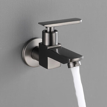 Rising shower gun gray mop pool faucet home balcony bathroom single cold quick-open faucet extended spout anti-splash black gold a style-gun gray square mop pool faucet