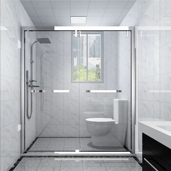 Tonghongqiu customized stainless steel shower room dry and wet separation partition straight-shaped bathroom bathroom shower room tempered glass door bright silver (the glass can be changed by contacting customer service)