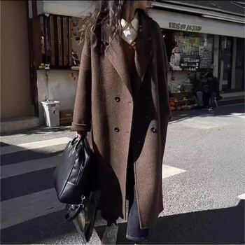 Brangdy high-end brand double-sided cashmere coat for women suli alpaca maillard autumn and winter new thickened woolen coat retro coffee color m 125-160 pounds