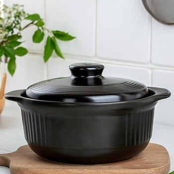 Umizili casserole high temperature resistant stew pot dry burning non-cracking household commercial gas large capacity stew pot ceramic casserole stone pot black stew pot 3300ml (suitable for 3-5 people)