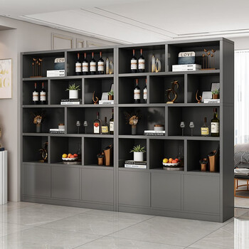 Lebashi wine cabinet display cabinet against the wall modern simple multi-functional storage cabinet home entrance cabinet living room cabinet solid wood wine rack solid wood panel combination sky gray 220cm door installation