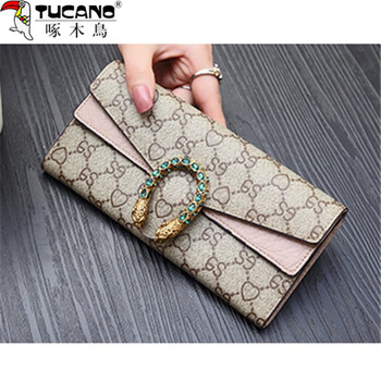 Woodpecker (tucano) wallet women's long large capacity genuine leather 2024 new fashion multifunctional printed cowhide wallet trendy pink