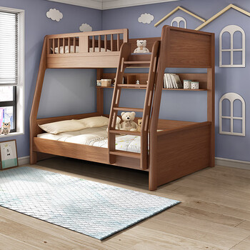 Fugui cat bunk bed, high and low bed, children's bed, two-layer bunk bed, multi-functional high box, small apartment bunk bed for boys and girls, bunk bed + bookshelf + 2 mattresses 1500*1900