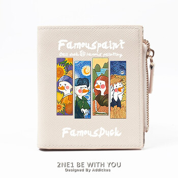 Flo cat, world-famous paintings co-branded little duck, cute cartoon teen student wallet, girls short thin section with multiple card slots, casual japanese korean version, ins internet celebrity style niche design, off-white, 4 famous paintings in the world, duck