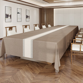 Sailotou new chinese style solid wood large board tea table tablecloth light luxury cotton and linen conference waterproof tea table cushion zen rectangular tablecloth waterproof dark coffee color 130*200cm recommended table length 140-150cm