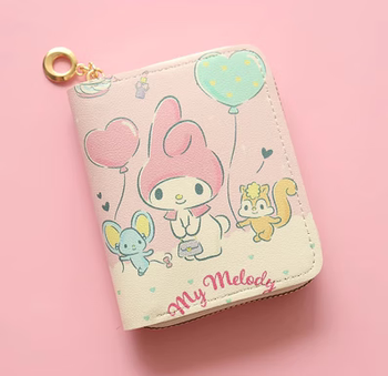 Chenwen children's wallet student girl heart new cute small fresh coin card holder small cartoon short zipper wallet mouse melody, gold zipper