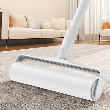 Chushe (chushe) lint roller, long pole, large lint removal, bed and floor hair cleaning artifact, dust roller, lint roller brush, white 24cm long handle + 1 roll of paper (60 tears in total)