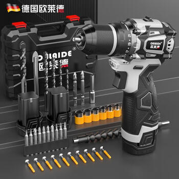 Oulaide lithium-ion brushless electric hand drill 16v small steel cannon high torque industrial grade household electric drill electric screwdriver 16v brushless small steel cannon two batteries and one charger