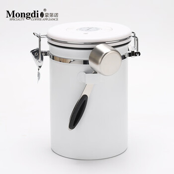 Mongdio coffee bean sealed tank 304 stainless steel storage tank with spoon coffee can one-way exhaust valve