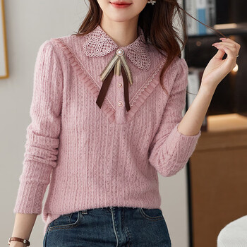 Phj velvet lace bottoming shirt women's autumn and winter new long-sleeved warm shirt middle-aged and age-reducing korean style inner style tops lotus root pink - thin section 3xl