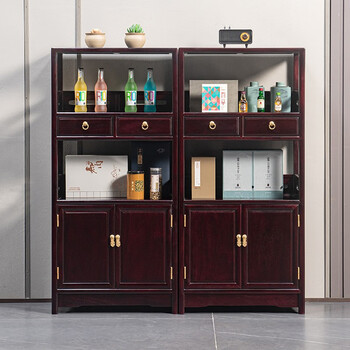 Yiming tianxia blood sandalwood sideboard solid wood small bookshelf new chinese tea cabinet storage rack storage cabinet q pair length 160* width 32* height 126cm