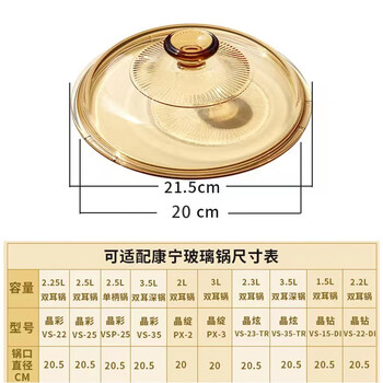 Jingze adapts to corning pot lid glass pot lid multi-crystal color wide pot high temperature resistant transparent lid round lid square lid crystal domestic vs-22/2.25l pot lid 20cm