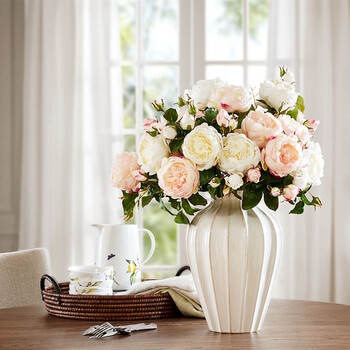 Harbor house american-style home artificial flower ornaments for living room and bedroom three branches of artificial roses and artificial flowers decoration bouquet gift white rose - 1 piece