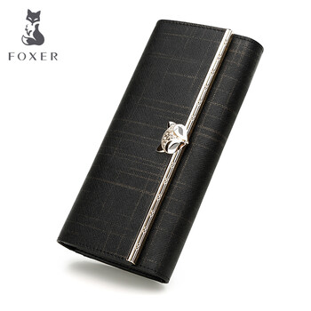 Golden fox wallet women's long wallet 2023 new multi-card slots tri-fold cowhide snap clutch bag women's long ticket clip 241038f8a black