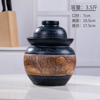 Pickle jar earthenware pickle jar household salted duck egg pickle jar pickle jar pickle pickle jar sichuan pickle jar 3.5 catties carved lotus pickle jar (retro) (with pickle clip + chopsticks)