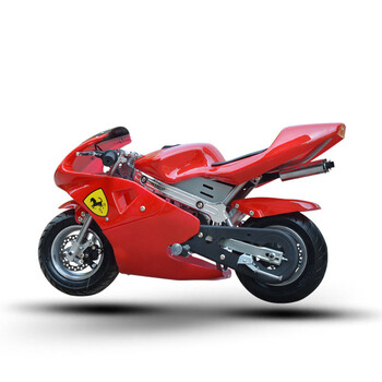 Langchuang 49cc mini motorcycle two-stroke mixed oil fuel version small sports car hand-start small fuel version red 2-stroke mixed oil