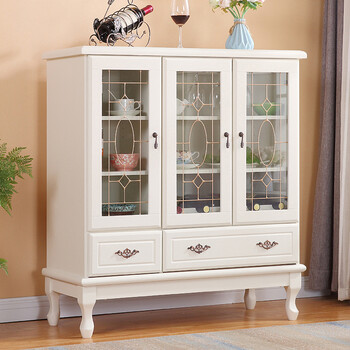 Songyuan lomanson european-style living room wine cabinet multi-functional kitchen storage cabinet sideboard household glass door wine cabinet simple and modern three-door cabinet ivory white 92*37*100cm