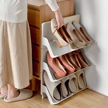 Bailu japanese-style multi-layer stackable shoe rack simple doorway household plastic shoe holder dormitory storage shoe rack layered organizing rack apricot single