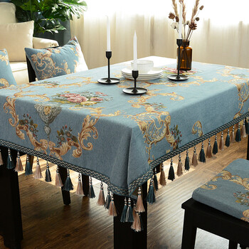Levishi high-end european-style tablecloth, high-end tablecloth, luxury rectangular coffee table tablecloth, light luxury, high-end sense, square dining table mat, living room, home, western dining table mat customization, lolita-blue 130*220cm (slightly larger dining table)