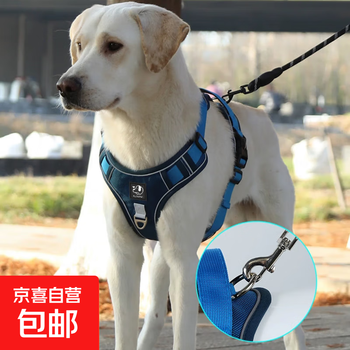 Pet vest-type harness, explosion-proof, non-retractable, adjustable leash for medium and large dogs, lake blue (cordless harness only), xl bust (68-93), recommended 45-90 pounds