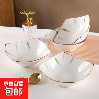 New style fresh underglaze color deep soup plate household high-looking yongliu four-corner noodle bowl deepened snack bowl salad plate yongliu 8 square shake 2 pieces