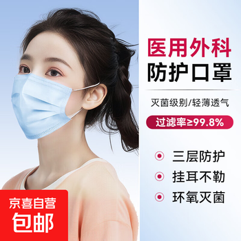 Disposable medical surgical mask, sterilization grade, ear-hook type, three-layer protection, lightweight, breathable, anti-sand, dust and haze, adult surgical mask, 10 pieces, 10 pieces/bag