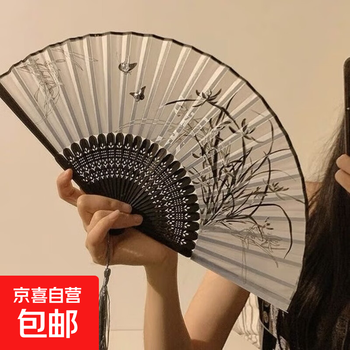 Chinese style folding small fan to carry with you ancient style hanfu horse face skirt dance new chinese style summer black bamboo fan orchid