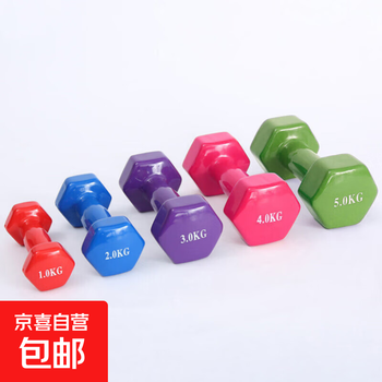 Colored hexagonal plastic-impregnated dumbbells, cast iron handbells, home sports and fitness equipment for men and women, purple 1.5kg*2 pieces
