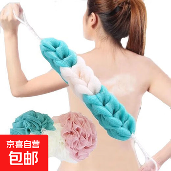 Bath ball large bath strip thickened long bath towel rub back towel pull back strip bath wipe and rub bath artifact elastic and can rub back thickened version *free hook pink white 1 pack