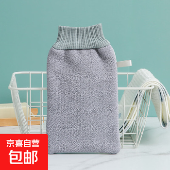 Bath towel, double-sided back rub artifact for bathing, powerful mud rub without pain, household coarse grit men's and women's gloves, nordic gray