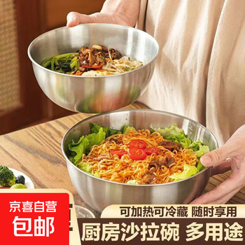 Stainless steel salad plate, seasoning, egg beating, graduated basin, large bowl, mixing bowl, instant noodle bowl, rice wine bowl, natural color 23cm large