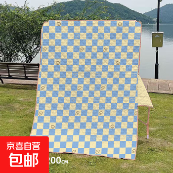 Picnic mat moisture-proof mat thickened outdoor camping tent floor mat spring outing cushion waterproof lawn mat portable picnic mat-checkerboard smiley blue 150cm*200cm