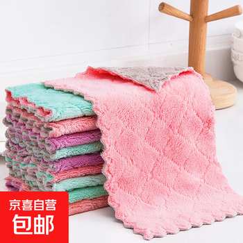 Double-sided coral velvet thickened water-absorbent non-stick oil durable table rag 10 pieces