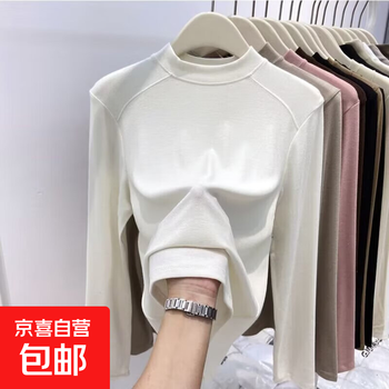 German velvet half turtleneck bottoming shirt for women in autumn and winter with long-sleeved t-shirt 2025 new double-sided velvet thickened warm top yuren-1045 white m