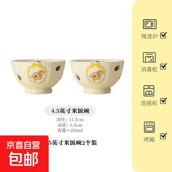 Ceramic bowls and plates ins retro style romantic tableware set underglaze color rice bowl fish plate forest style girly heart cute tiffany rabbit 4.5 inch handmade bowl 2 pieces