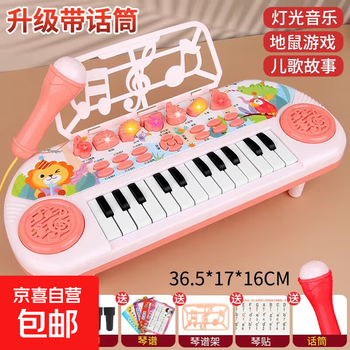 Children's intellectual music beginner baby piano early education playable educational boy multifunctional electronic keyboard toy pink-electronic keyboard with microphone rechargeable version