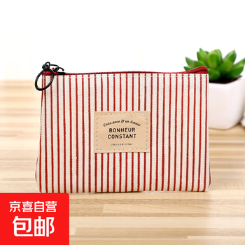 Coin purse mini women's small square bag fabric small purse cute student short coin bag small bag red stripe