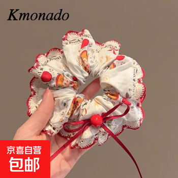 Garden party sweet fabric lace large intestine hair circle headband bow hair accessories tie ball hair circle one red and white small intestine circle