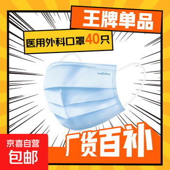 Disposable medical surgical mask three-layer protection sterilization grade adult surgical anti-virus bacterial haze windproof adult surgical sterilization grade blue 40 pieces