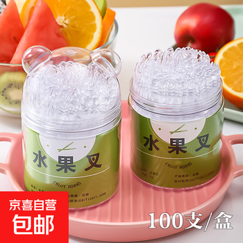 Disposable fruit fork chinese bamboo fork household storage canned dessert fork commercial transparent 100 cans