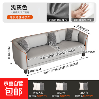 Cat scratch fabric sofa small apartment simple living room bedroom rental apartment double three-seater straight arrangement fabric sofa three-proof technology fabric-light gray delivery to home double 125cm