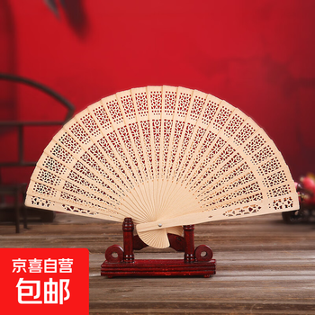 Fragrant wood folding fan imitation sandalwood 8-inch hollow dance fan craft fan carved fully hollow 6-inch wooden fan