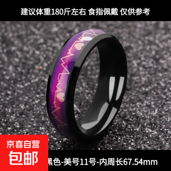 Titanium steel temperature-sensitive electrocardiogram ring ring female heartbeat couple stainless steel ring temperature-sensitive ring red and black no. 11