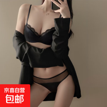 Summer sexy french lace underwear for women, thin, push-up big breasts, push-up pure lust bra set, black 80c (36)