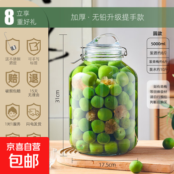 Hot selling quark wine glass bottle special green plum and bayberry fruit wine container food grade sealed jar upgraded handle round 10kg*1+wine handle*1