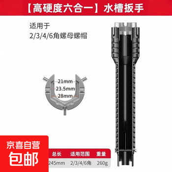 Sink wrench, bathroom special eight-in-one faucet removal, multi-functional water pipe loosener, universal installation tool, black gold model, six-in-one sink wrench