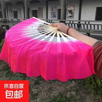 1-foot double-sided yangko dance fitness fan with bright color, bone length 30cm, floating head 10cm, 1-foot practice fan pink right hand